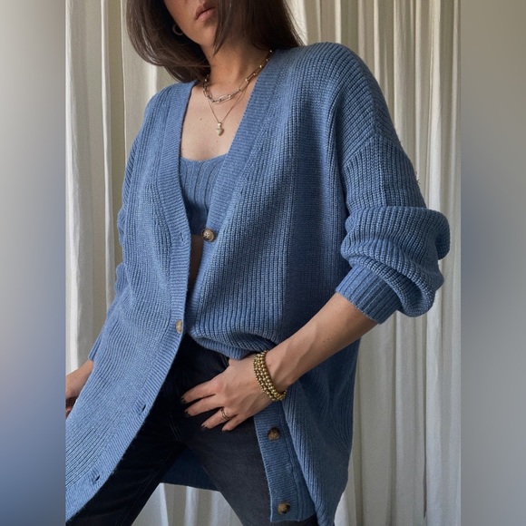 CARDIGAN two-piece knitted cardigan — In Denim Blue - Picture 4 of 7